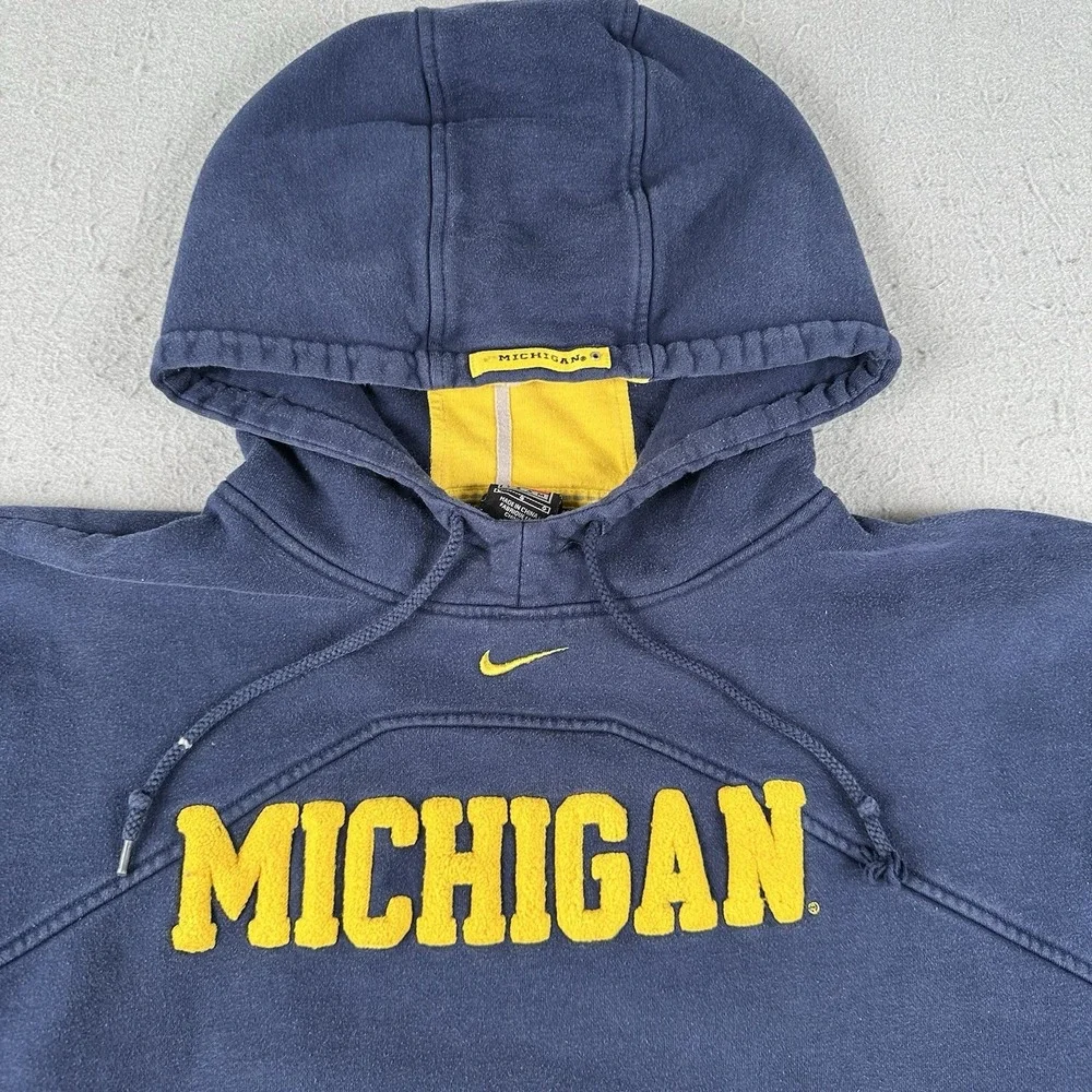 Vtg‎ Nike Michigan University Hoodie Men's Large Navy Blue Center Check Pullover